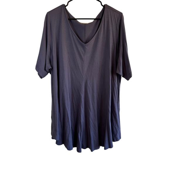Logo Lori Goldstein Plus 3X Tunic Blue V Neck Short Sleeve Top - Picture 1 of 6